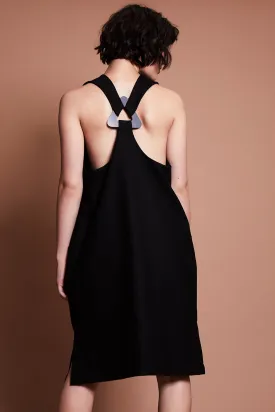 • SAMPLE • PEPPERCORN PINAFORE [ Wool Blend, Black Dress, Triangle Hardware ]