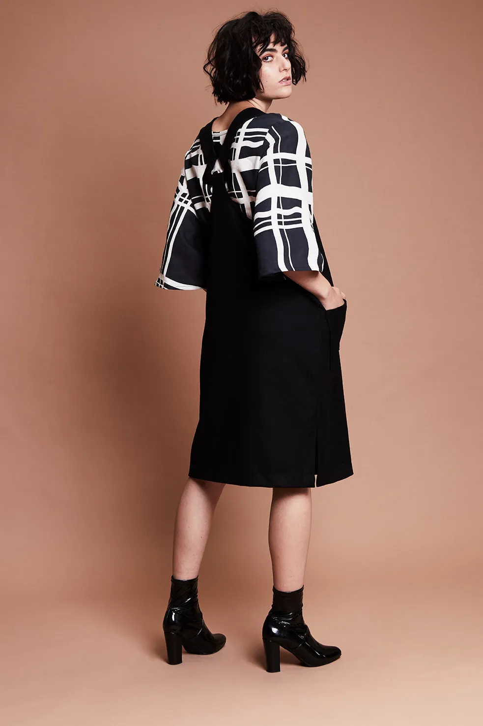 • SAMPLE • PEPPERCORN PINAFORE [ Wool Blend, Black Dress, Triangle Hardware ]