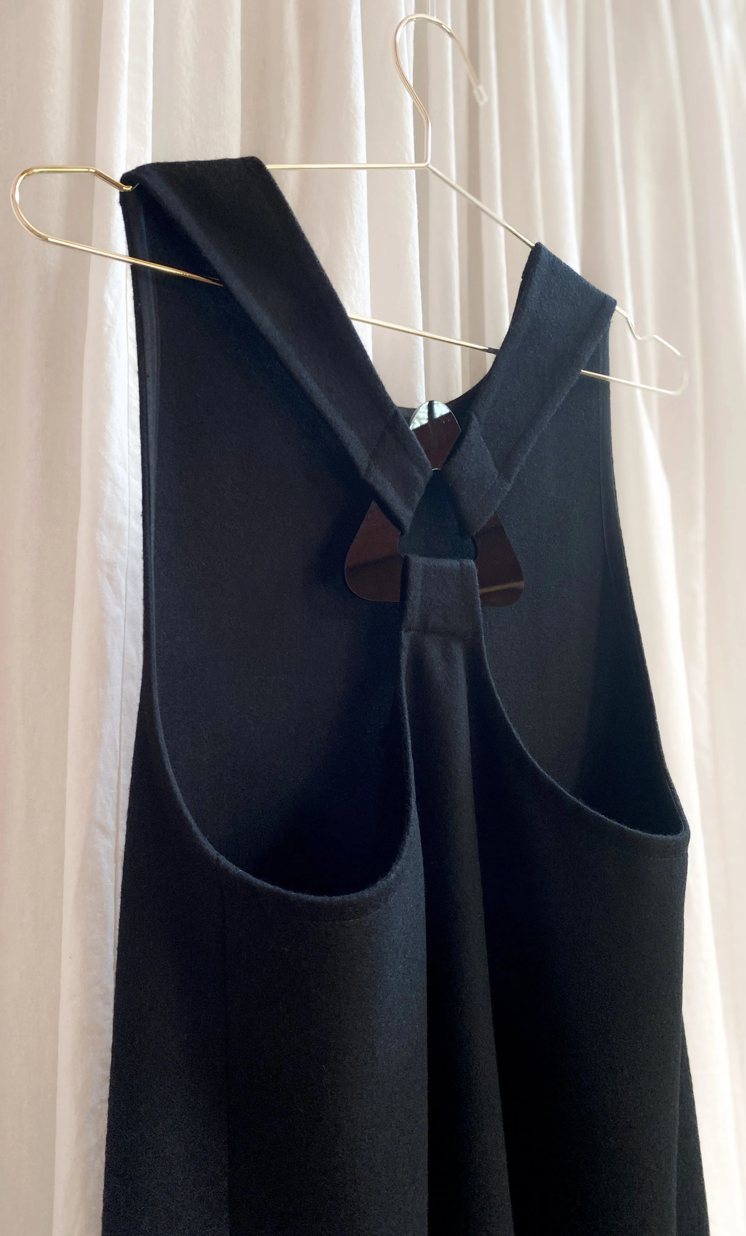 • SAMPLE • PEPPERCORN PINAFORE [ Wool Blend, Black Dress, Triangle Hardware ]