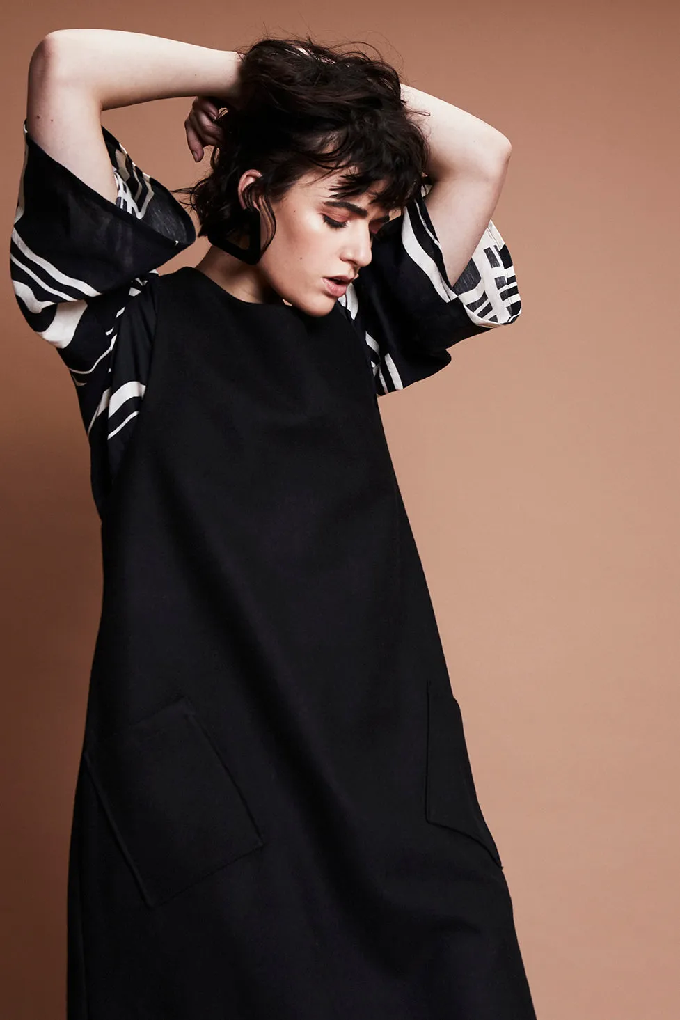 • SAMPLE • PEPPERCORN PINAFORE [ Wool Blend, Black Dress, Triangle Hardware ]