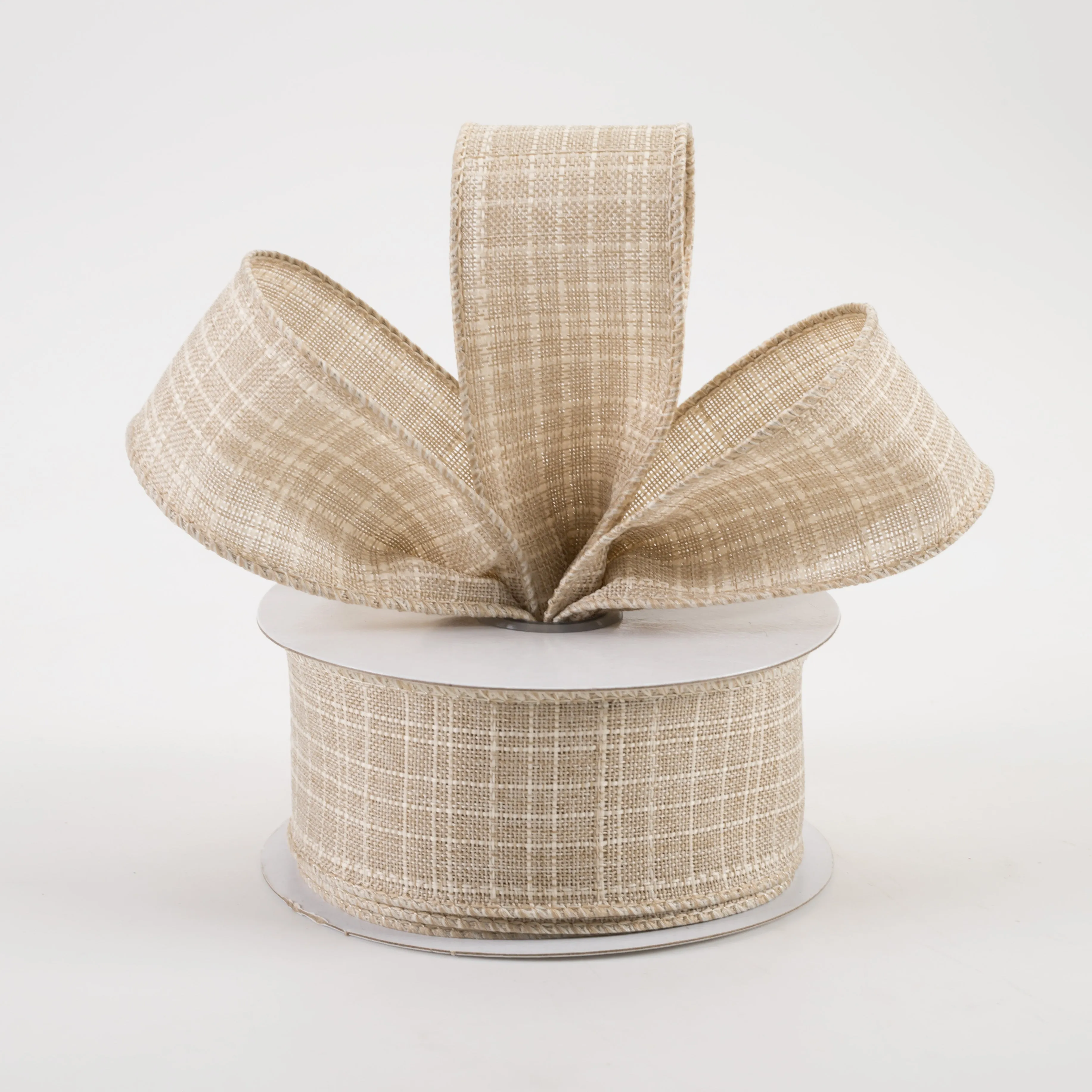 1.5" Check Royal Burlap Ribbon: Beige (10 Yards)