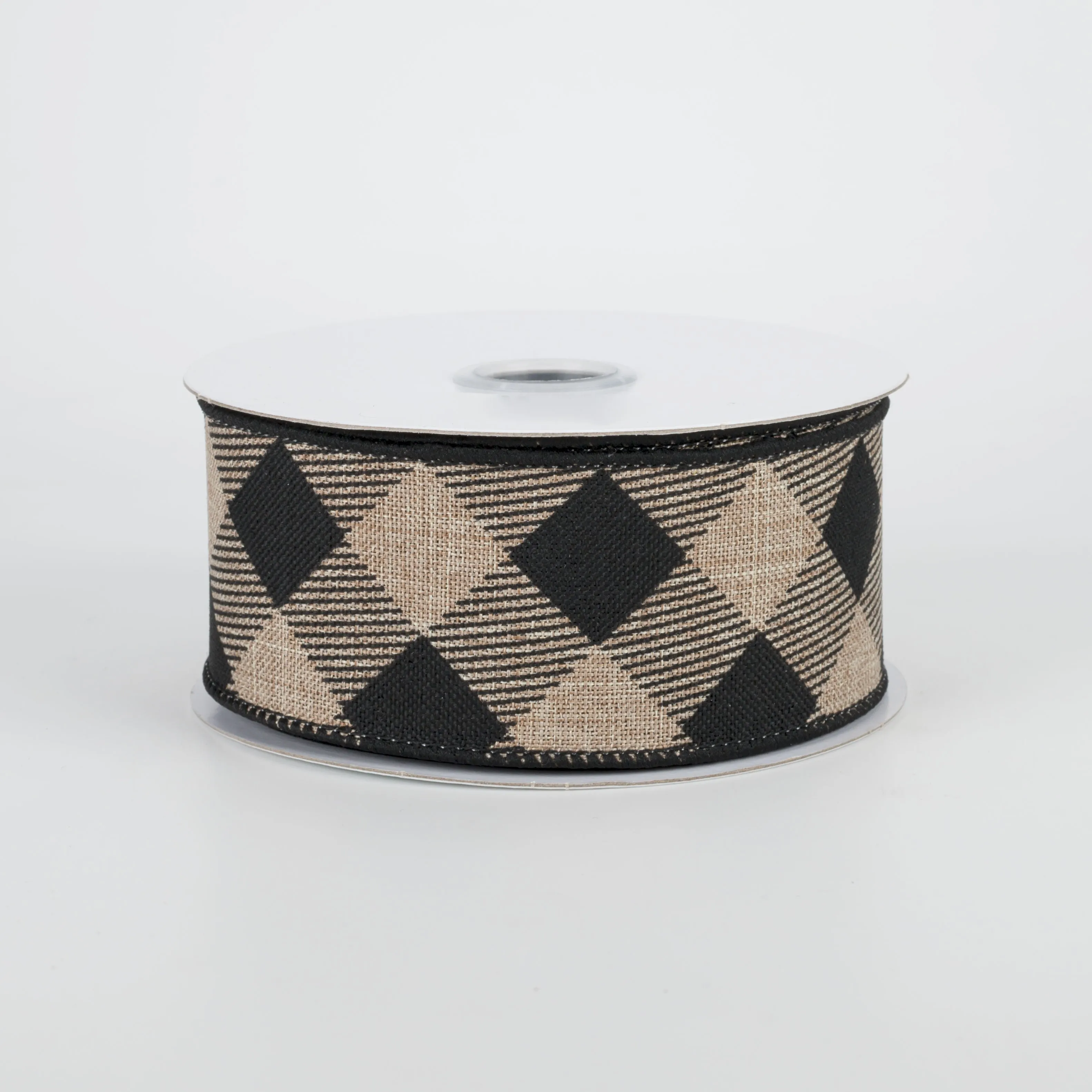 1.5" Diagonal Check Ribbon: Beige & Black (10 Yards)