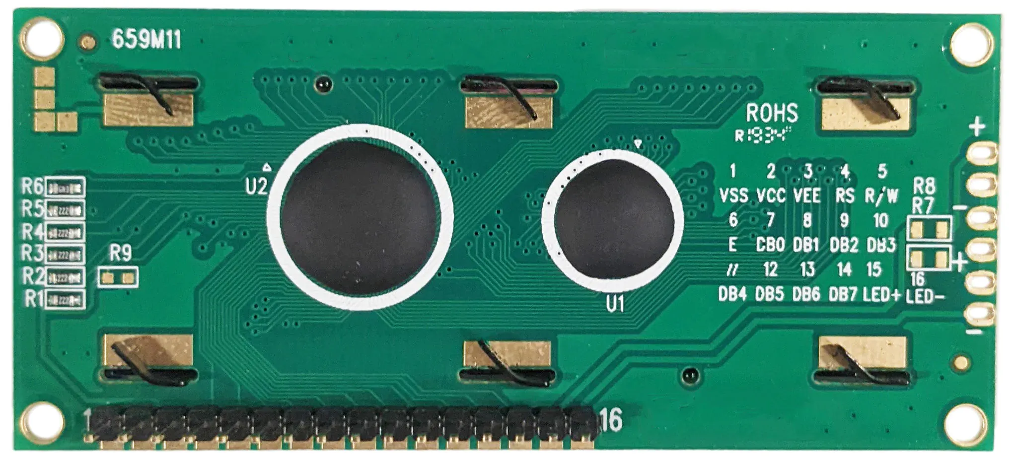 16 x 2 Dot Matrix LCD Module with Header Pins, Includes Driver & Controller, Measures 80 x 36 x 9.5mm