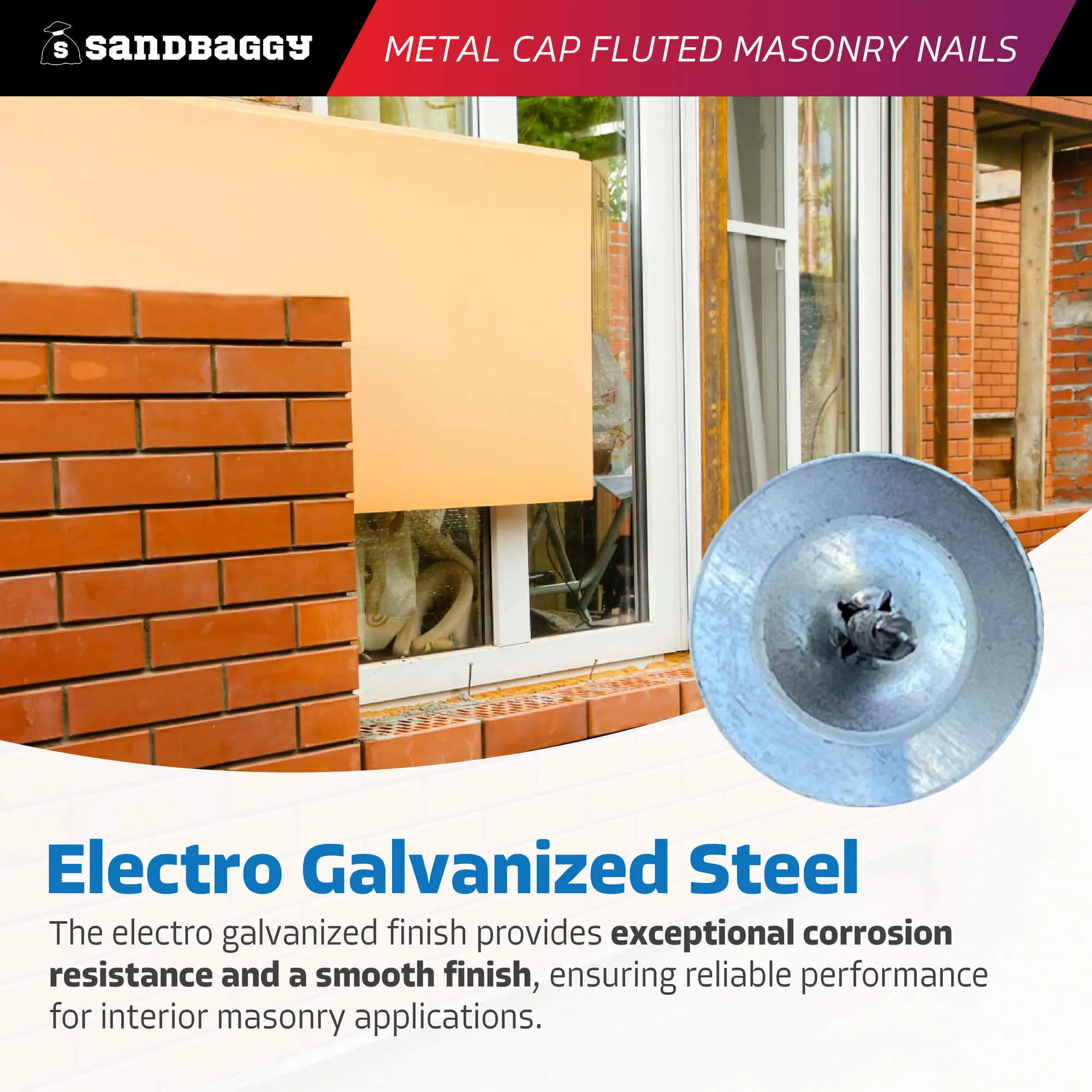 1" Metal Cap Fluted Masonry Nails - Galvanized (appx. 75 nails / lb)