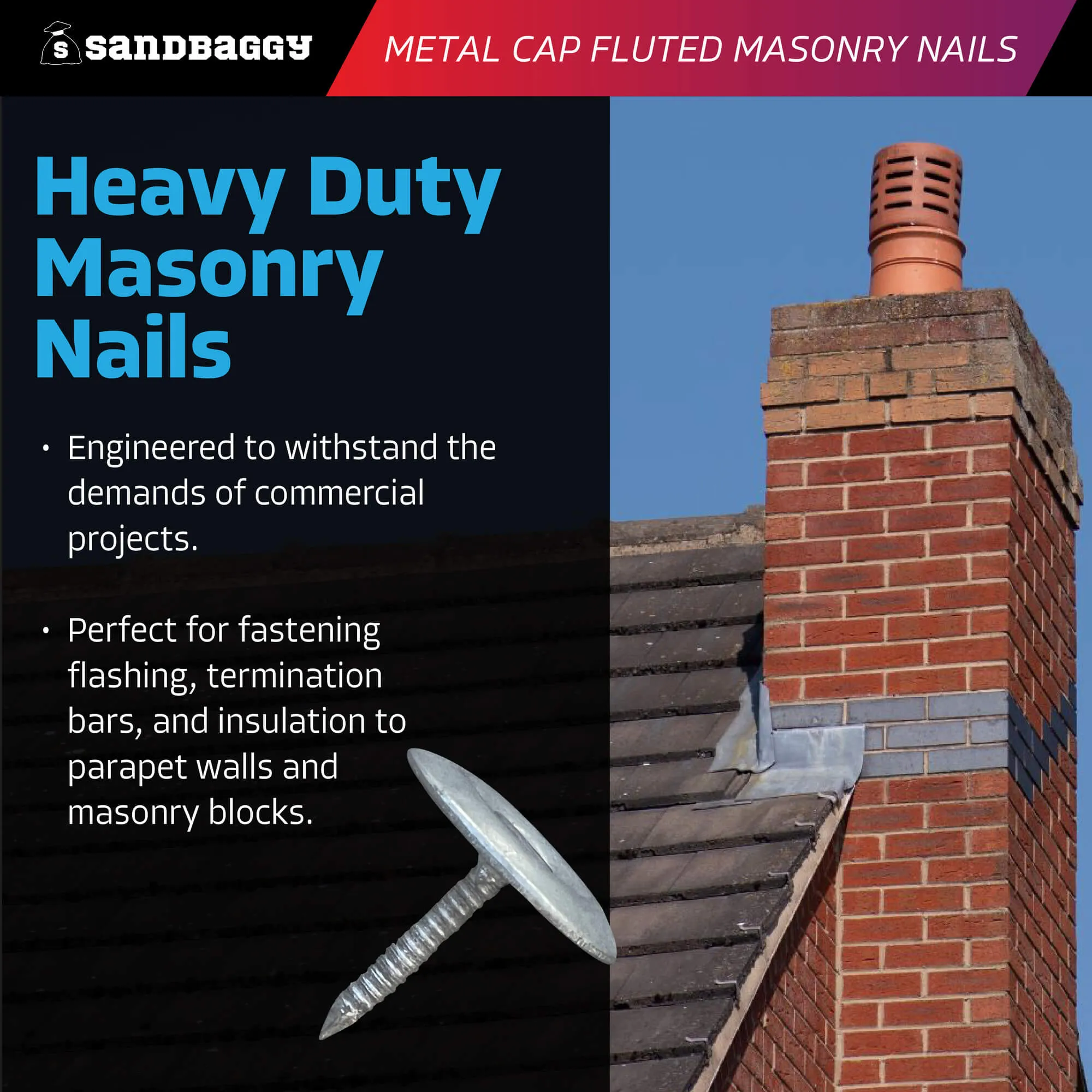 1" Metal Cap Fluted Masonry Nails - Galvanized (appx. 75 nails / lb)