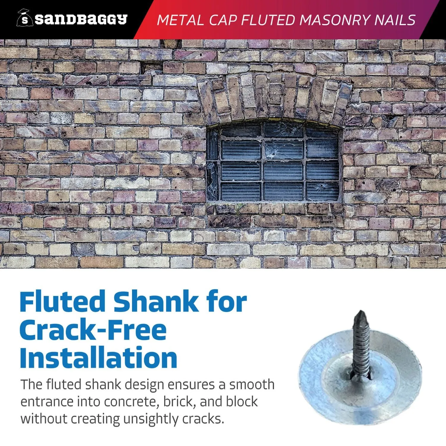1" Metal Cap Fluted Masonry Nails - Galvanized (appx. 75 nails / lb)
