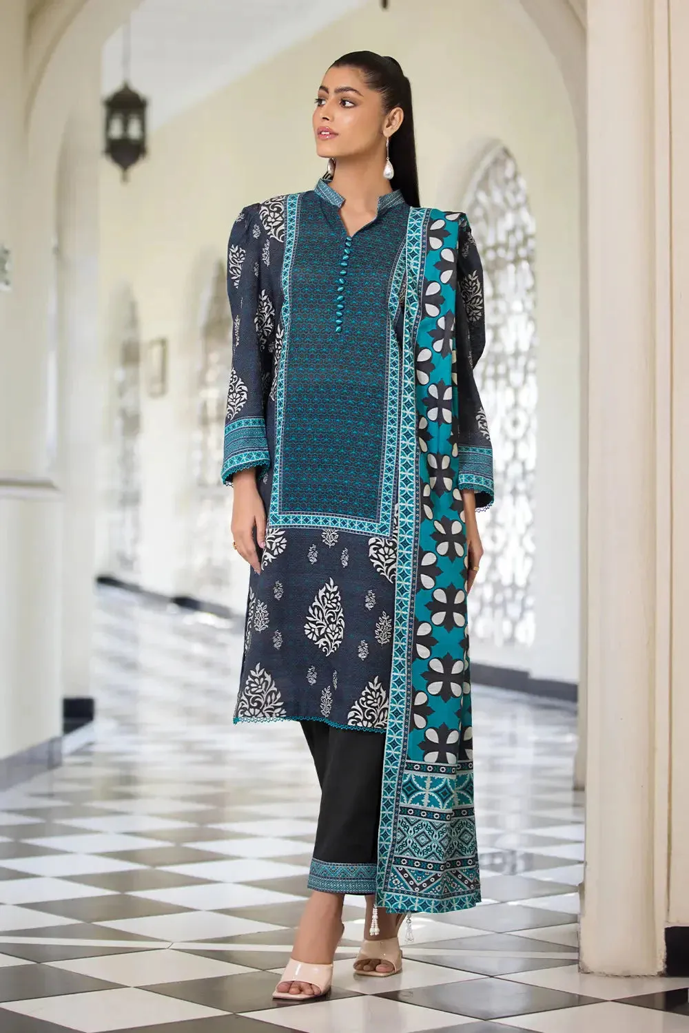 3PC Printed Unstitched Khaddar Suit KKH-2870