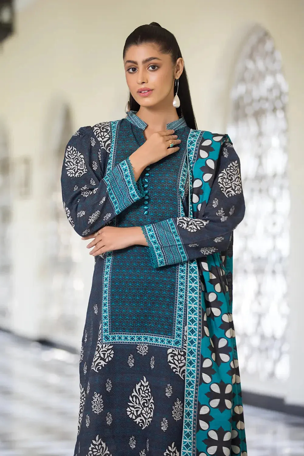 3PC Printed Unstitched Khaddar Suit KKH-2870