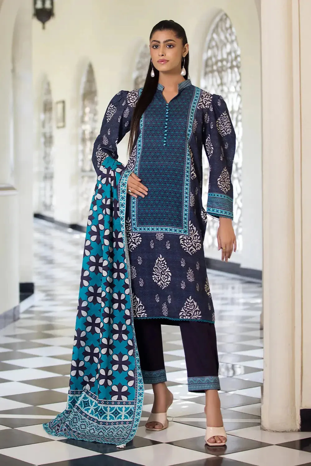 3PC Printed Unstitched Khaddar Suit KKH-2870