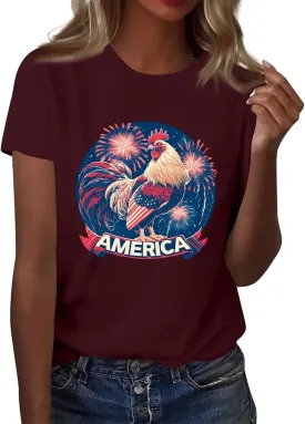 4Th July Outfits Women's Casual Short Sleeve T-Shirt Blouse Round Neck Independence Day Printed Female s