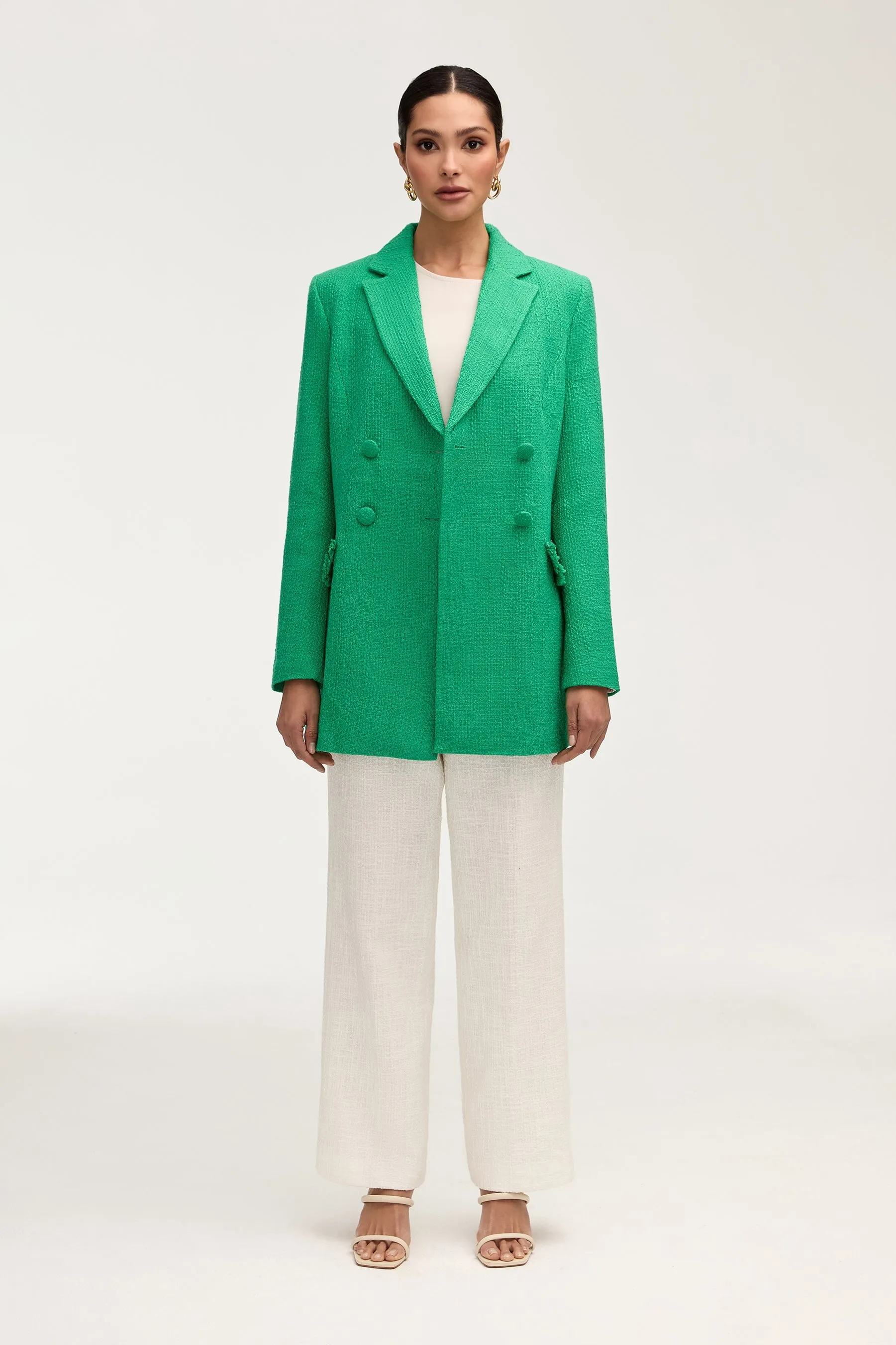 Abigail Tweed Double Breasted Blazer - Jade