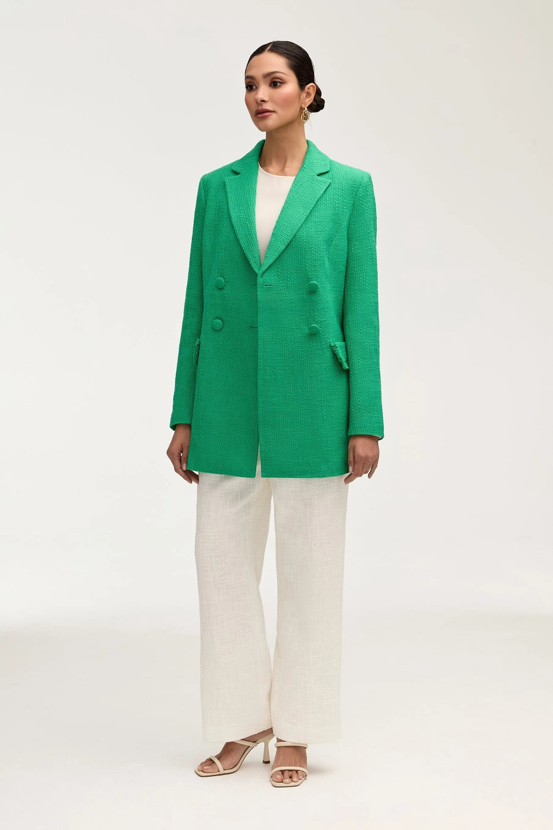 Abigail Tweed Double Breasted Blazer - Jade