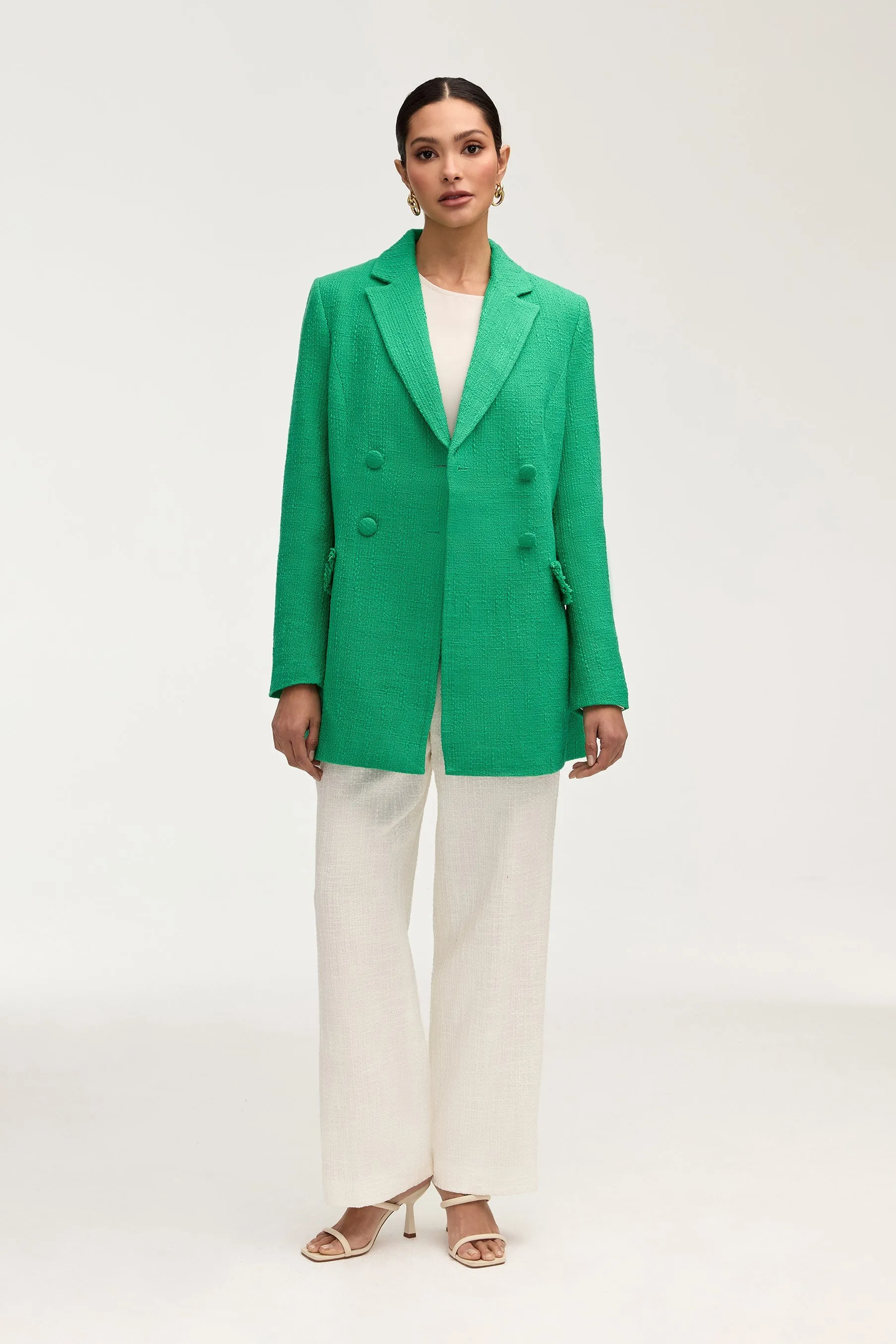 Abigail Tweed Double Breasted Blazer - Jade