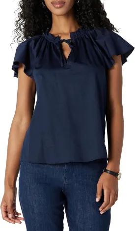 Amazon Essentials Women's Relaxed-Fit Cotton Sateen Flutter Sleeve Blouse