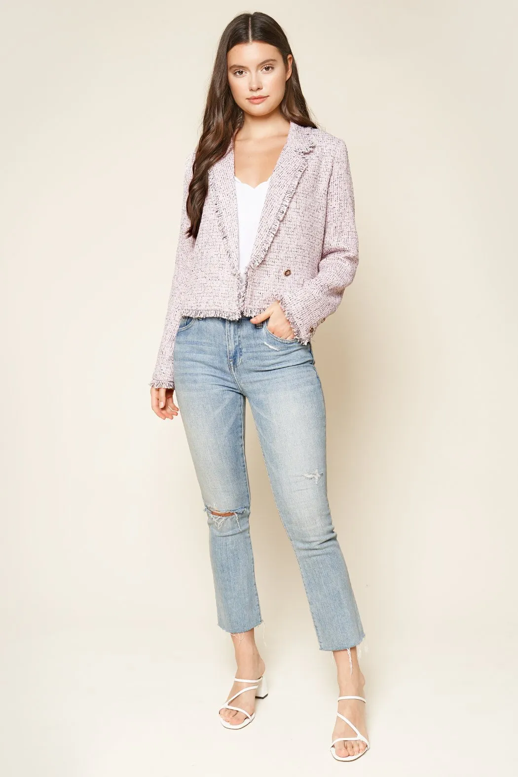 Angelica Cropped Tweed Blazer