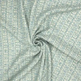 Aqua and Ivory Abstract Texture Threaded Tweed Boucle