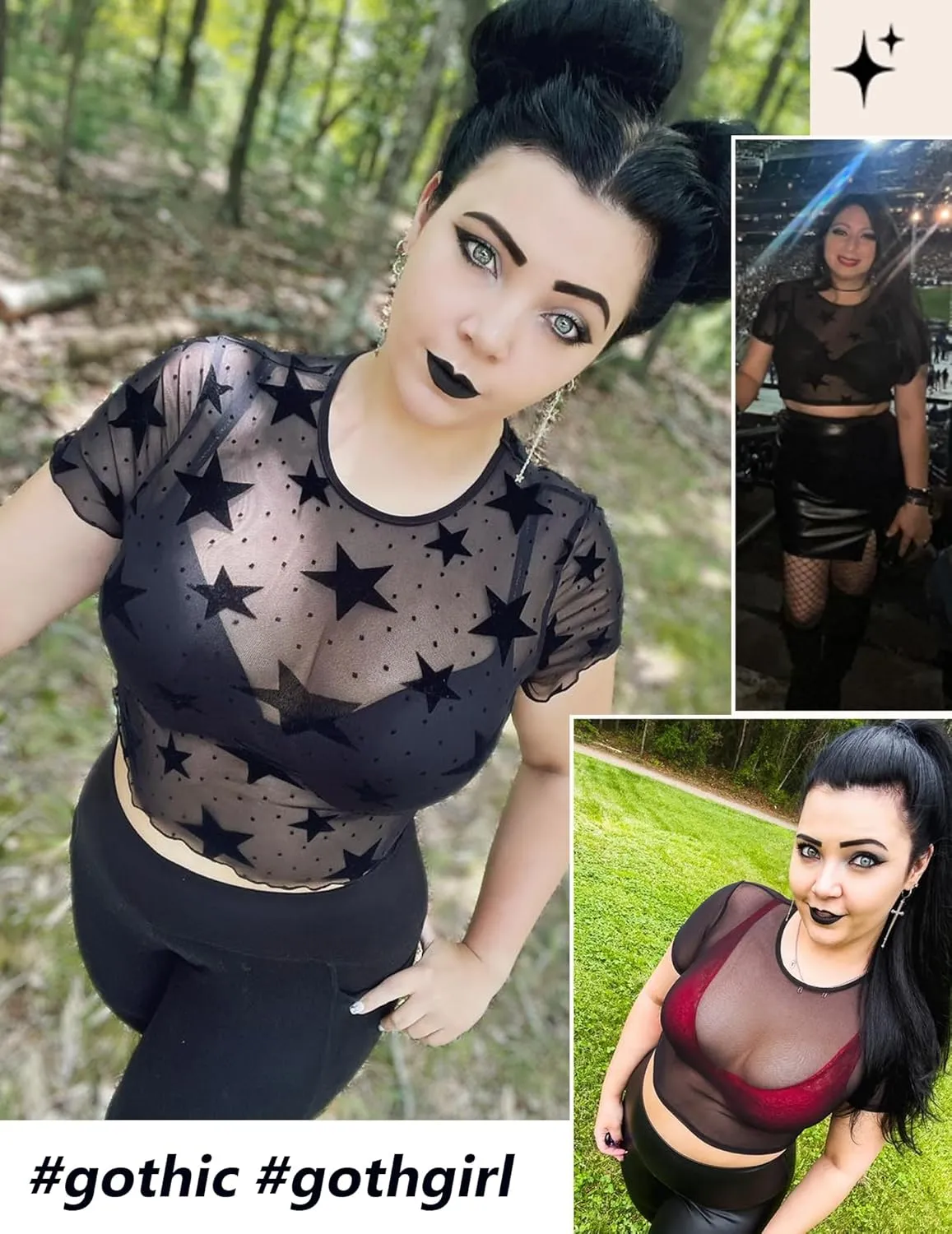 Avidlove Mesh Crop Top for Women Short Sleeve Bodycon Tees Y2k See Through Blouse O Neck Clubwear
