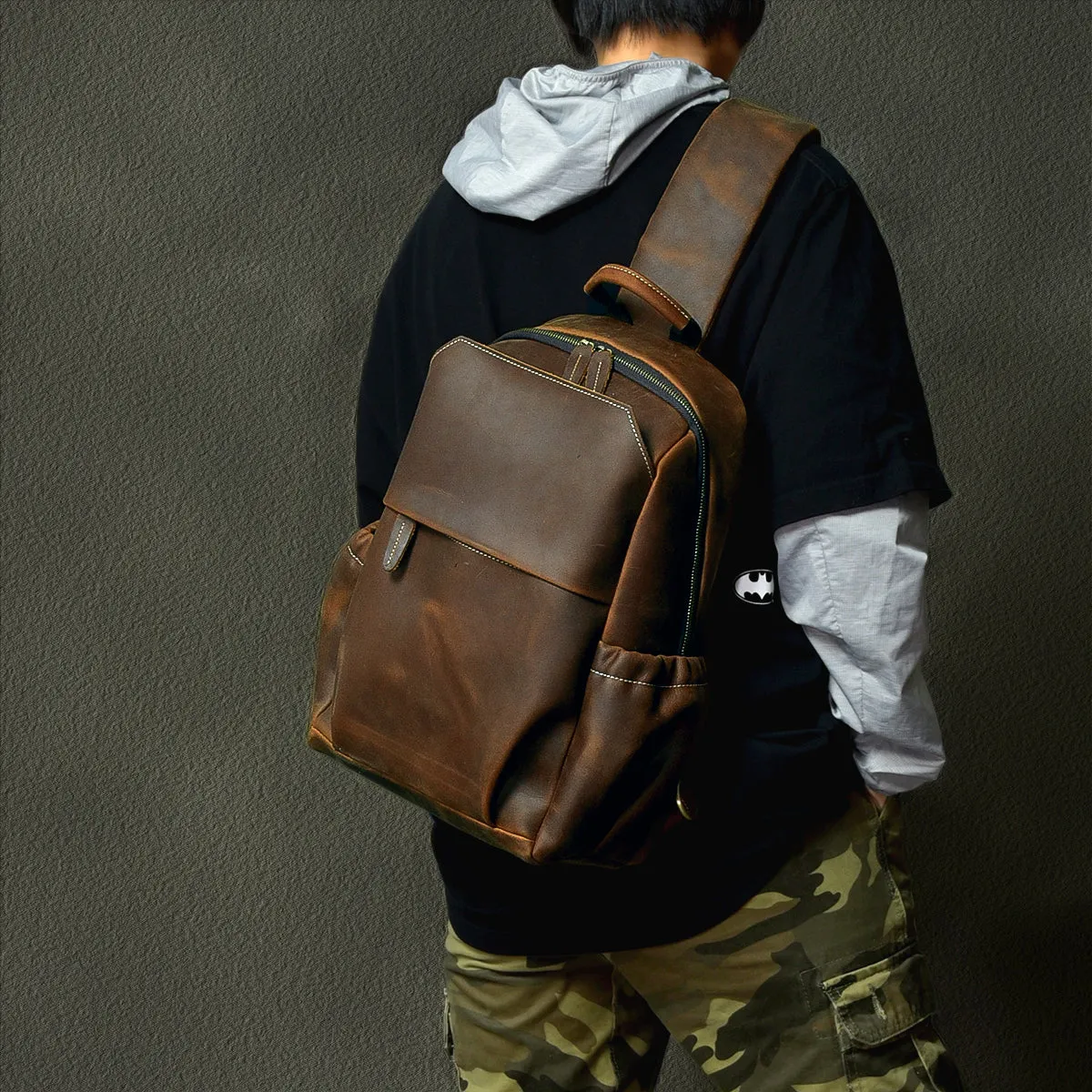 Big Sling Backpack For Men Large Sling Bag For Men Large Black Leather Mens Sling Bag