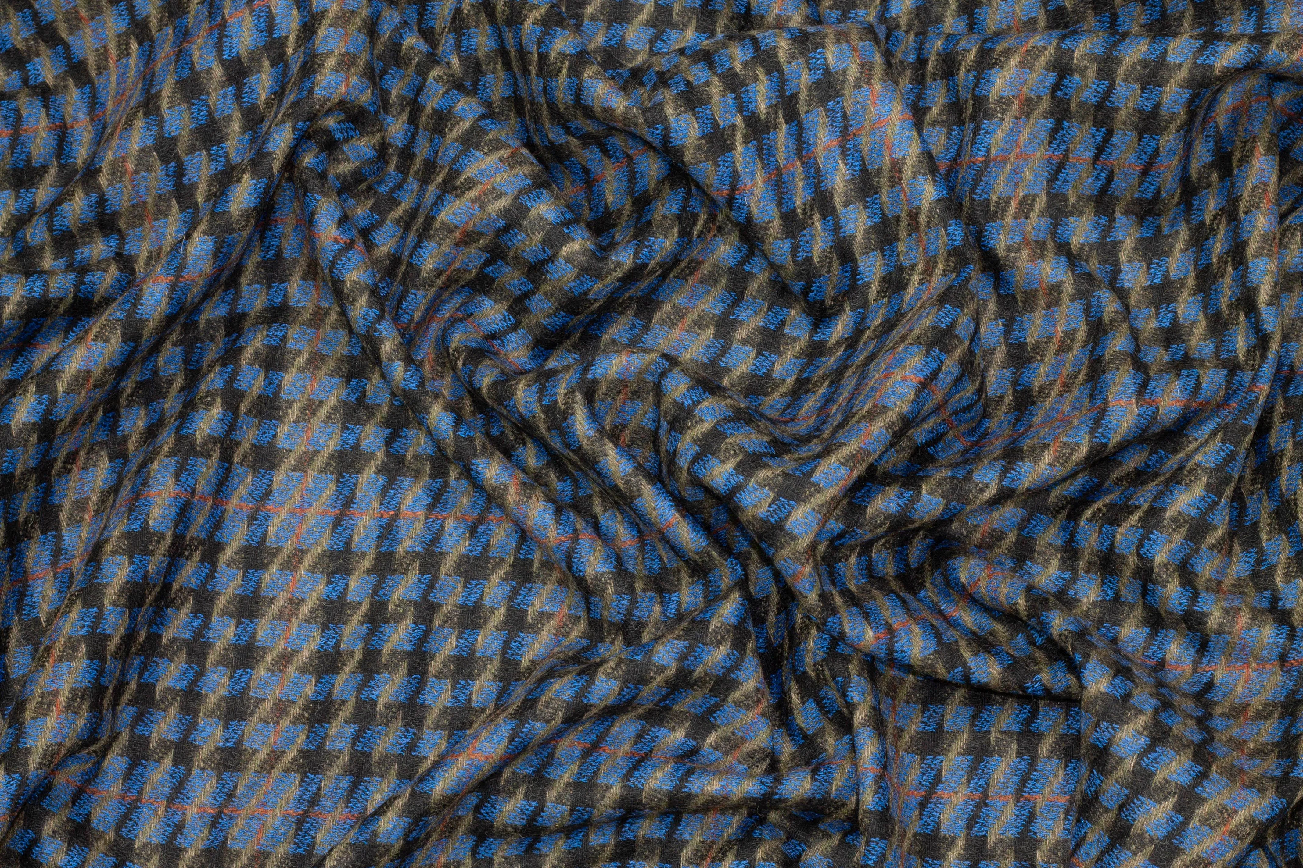 Black and Blue Houndstooth Italian Wool