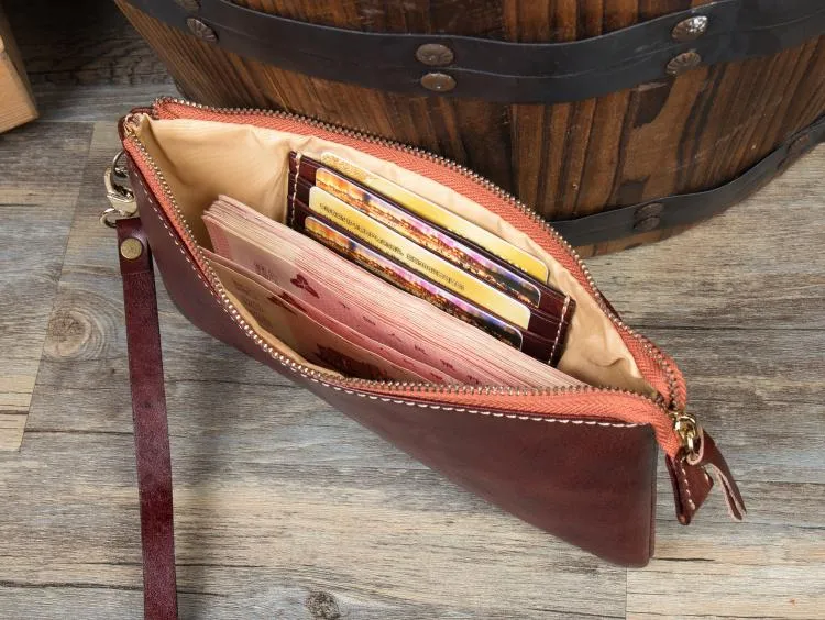 Black Cool Mens long Wallet Wristlet Bag Clutch Bag Red Brown Long Wallets for Men