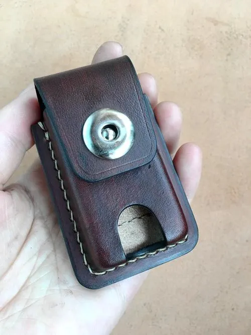 Black Handmade Leather Mens Slim Zippo Lighter Case Black Slim Zippo Lighter Holder with Belt Loop for Men