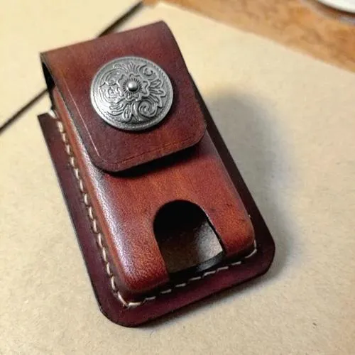 Black Handmade Leather Mens Slim Zippo Lighter Case Black Slim Zippo Lighter Holder with Belt Loop for Men