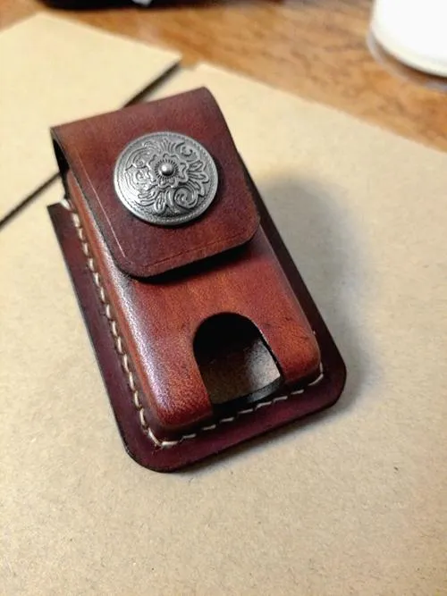 Black Handmade Leather Mens Slim Zippo Lighter Case Black Slim Zippo Lighter Holder with Belt Loop for Men