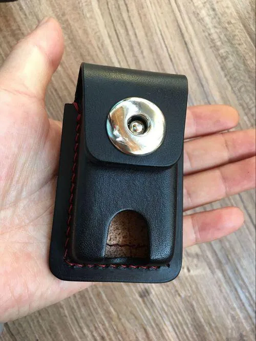 Black Handmade Leather Mens Slim Zippo Lighter Case Black Slim Zippo Lighter Holder with Belt Loop for Men