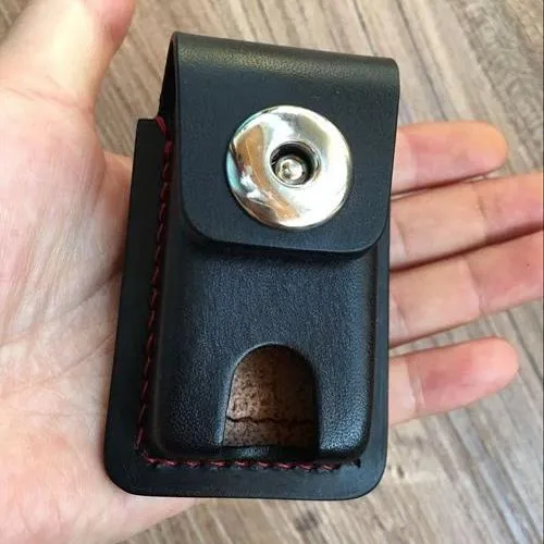 Black Handmade Leather Mens Slim Zippo Lighter Case Black Slim Zippo Lighter Holder with Belt Loop for Men