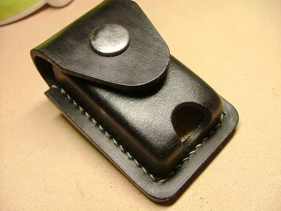 Black Handmade Leather Mens Slim Zippo Lighter Case Black Slim Zippo Lighter Holder with Belt Loop for Men