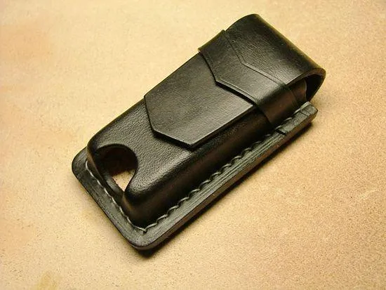 Black Handmade Leather Mens Slim Zippo Lighter Case Black Slim Zippo Lighter Holder with Belt Loop for Men