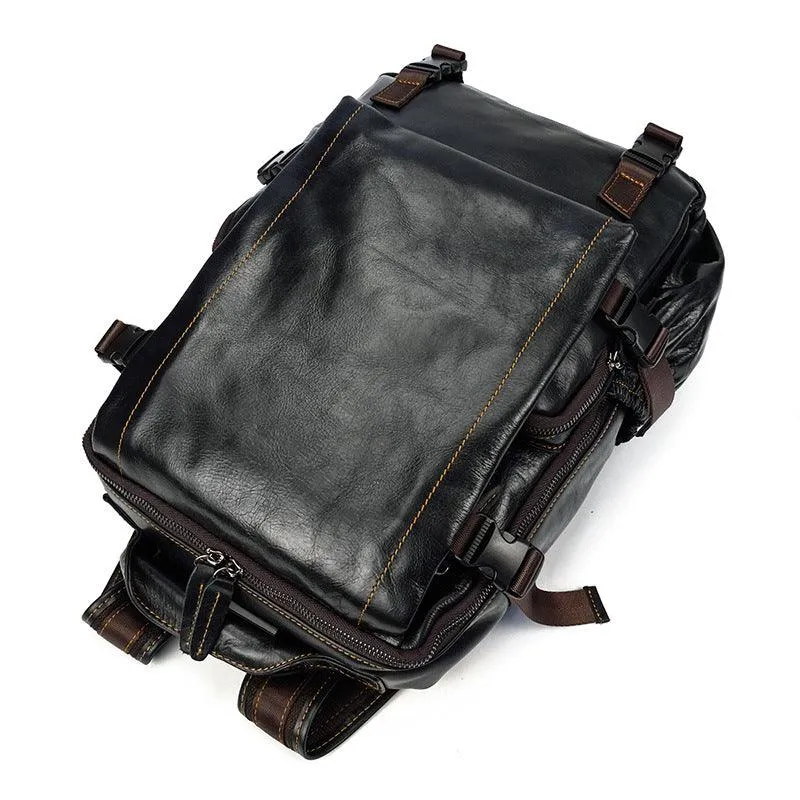 Black Leather Backpack for Women and Men Genuine Leather Travelling Bag Laptop Bag Travel Backpack Shoulder Bag Best Satchel Bag