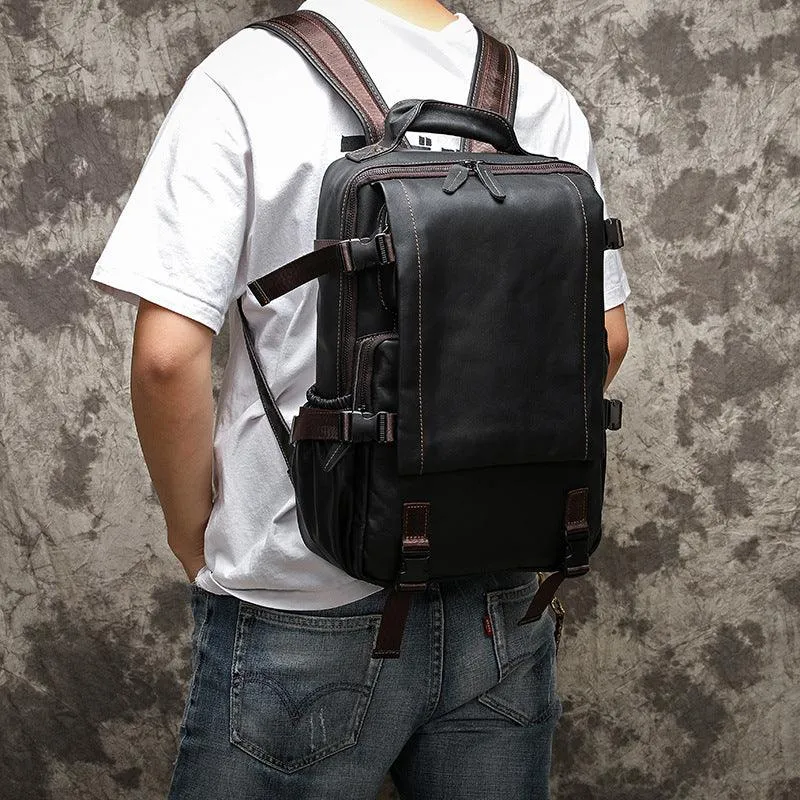 Black Leather Backpack for Women and Men Genuine Leather Travelling Bag Laptop Bag Travel Backpack Shoulder Bag Best Satchel Bag