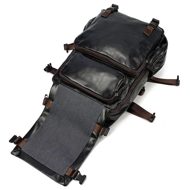 Black Leather Backpack for Women and Men Genuine Leather Travelling Bag Laptop Bag Travel Backpack Shoulder Bag Best Satchel Bag