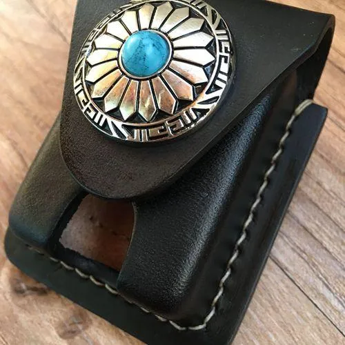 Black Leather Mens Classic Zippo Lighter Case Cool Handmade Standard Zippo Lighter Holder for Men