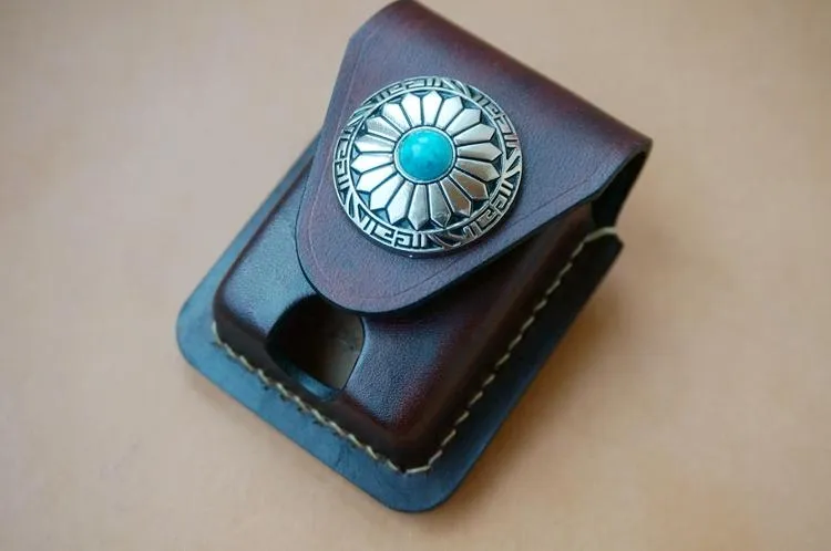 Black Leather Mens Classic Zippo Lighter Case Cool Handmade Standard Zippo Lighter Holder for Men