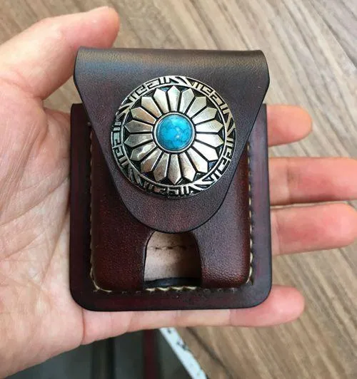 Black Leather Mens Classic Zippo Lighter Case Cool Handmade Standard Zippo Lighter Holder for Men