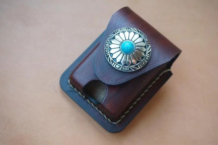 Black Leather Mens Classic Zippo Lighter Case Cool Handmade Standard Zippo Lighter Holder for Men