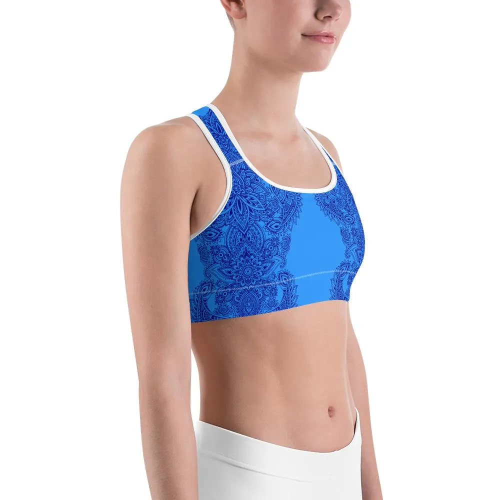 Blue and Navy Henna Tattoo Sports Bra