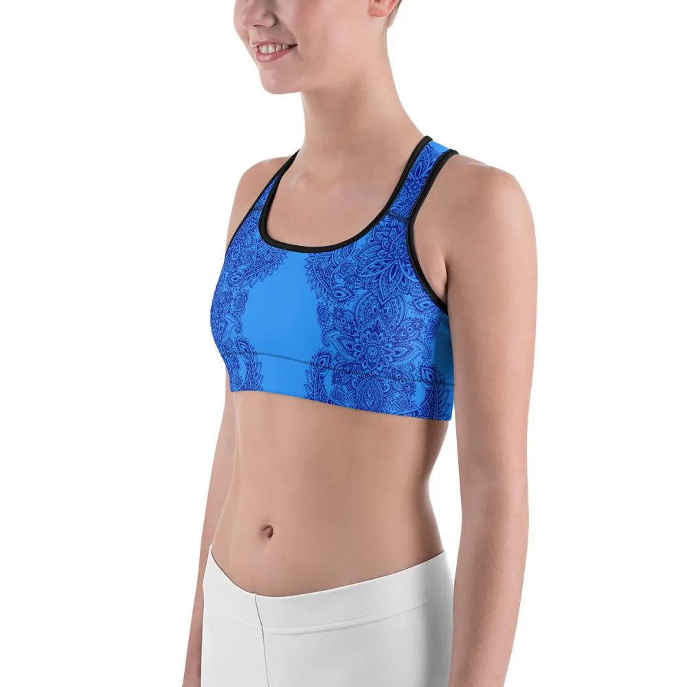 Blue and Navy Henna Tattoo Sports Bra