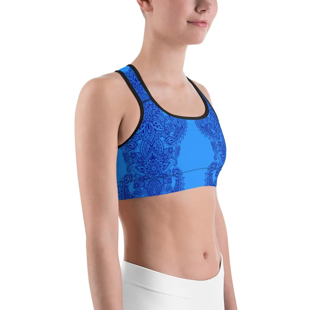 Blue and Navy Henna Tattoo Sports Bra