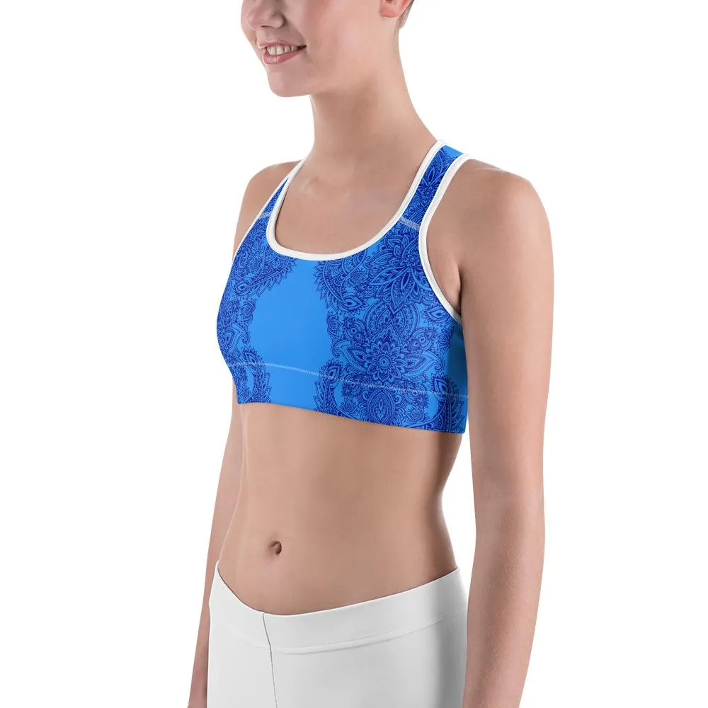 Blue and Navy Henna Tattoo Sports Bra