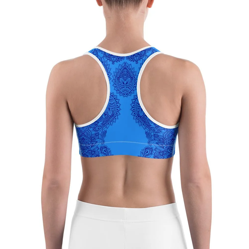 Blue and Navy Henna Tattoo Sports Bra
