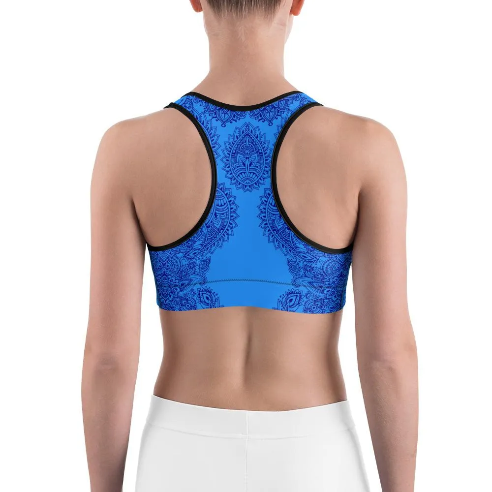 Blue and Navy Henna Tattoo Sports Bra