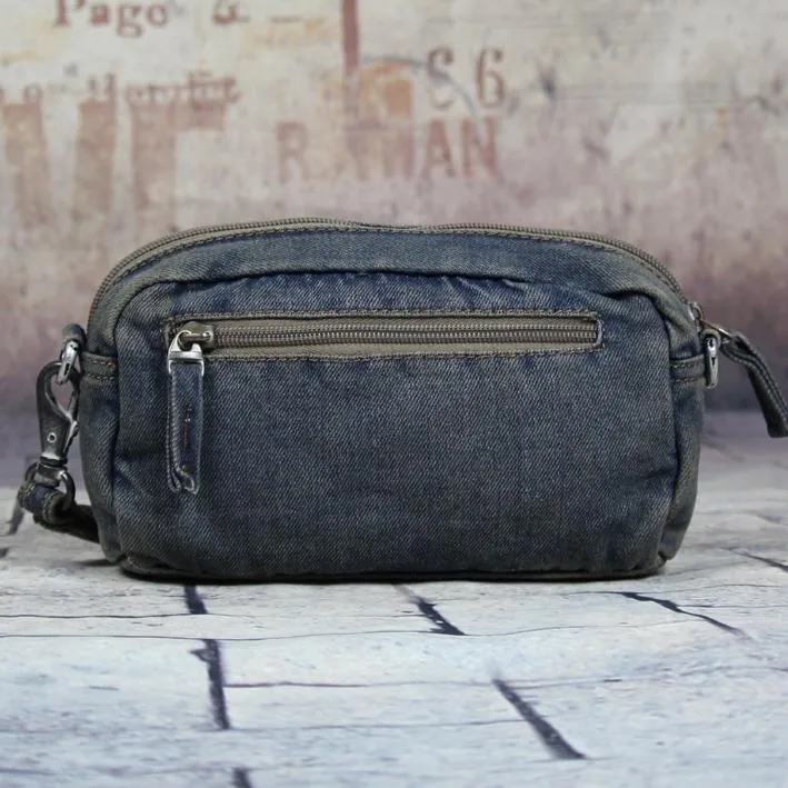 Blue Denim Mens Casual Small Messenger Bags Jean Clutch Bag Courier Bag For Men