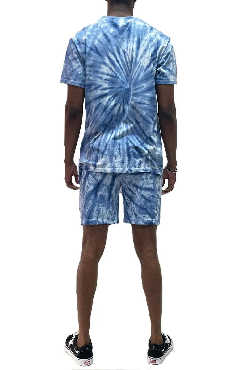 Blue Swirl Tye Dye Tshirt Short Set