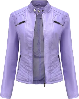 BOFETA Womens Faux Leather Long Sleeve Jackets Quilted Moto Outwear Slim Lapel Coats