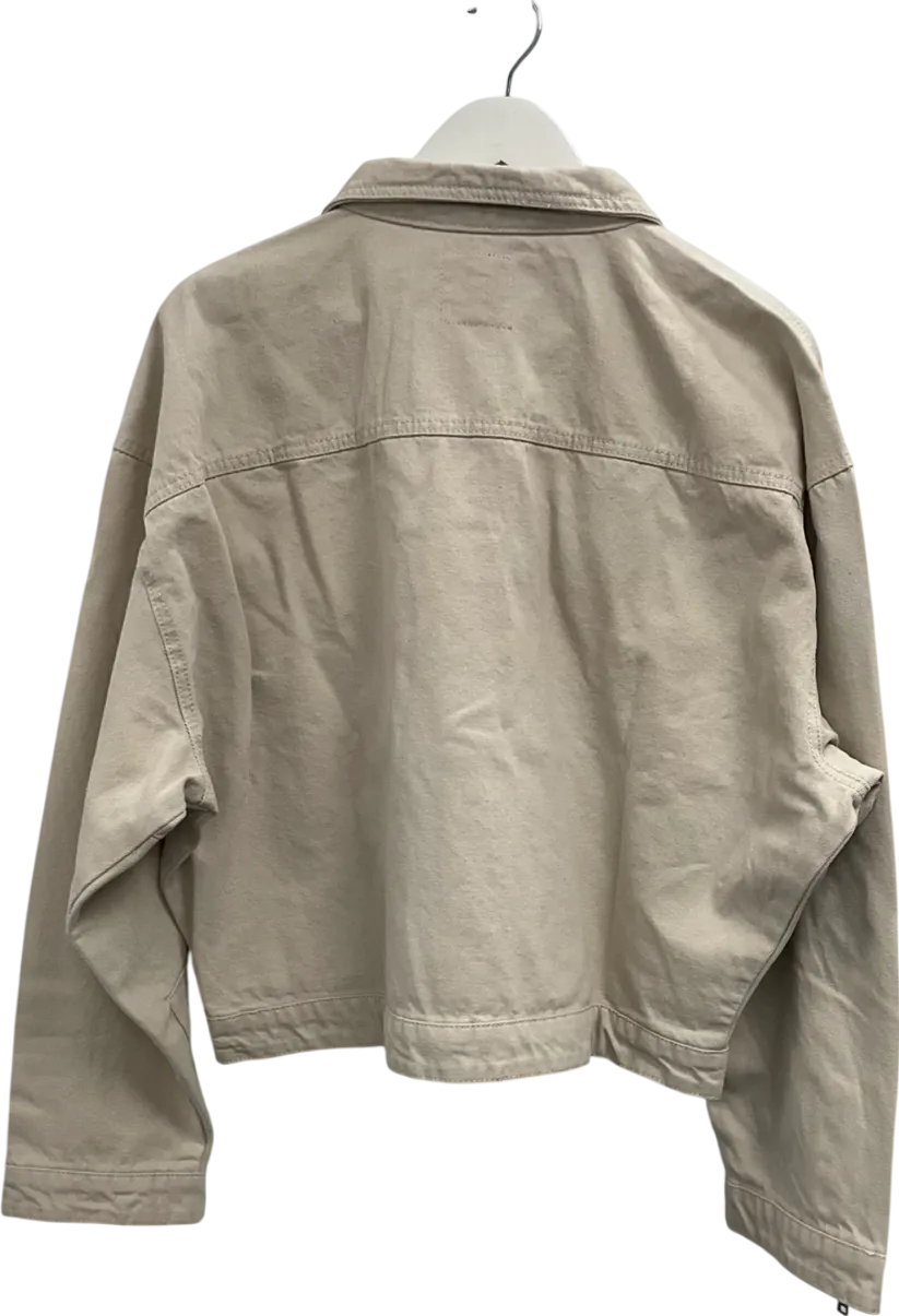 boohooMan Beige Boxy Fit Panelled Denim Jacket UK L