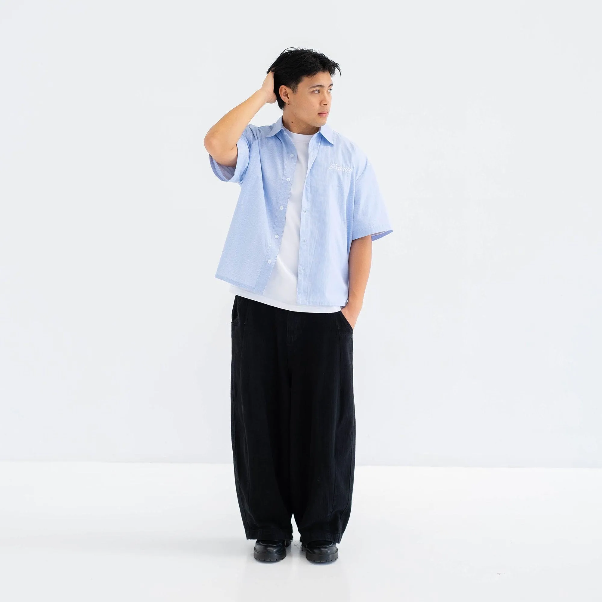 Boxy Script Shirt - Sky Blue