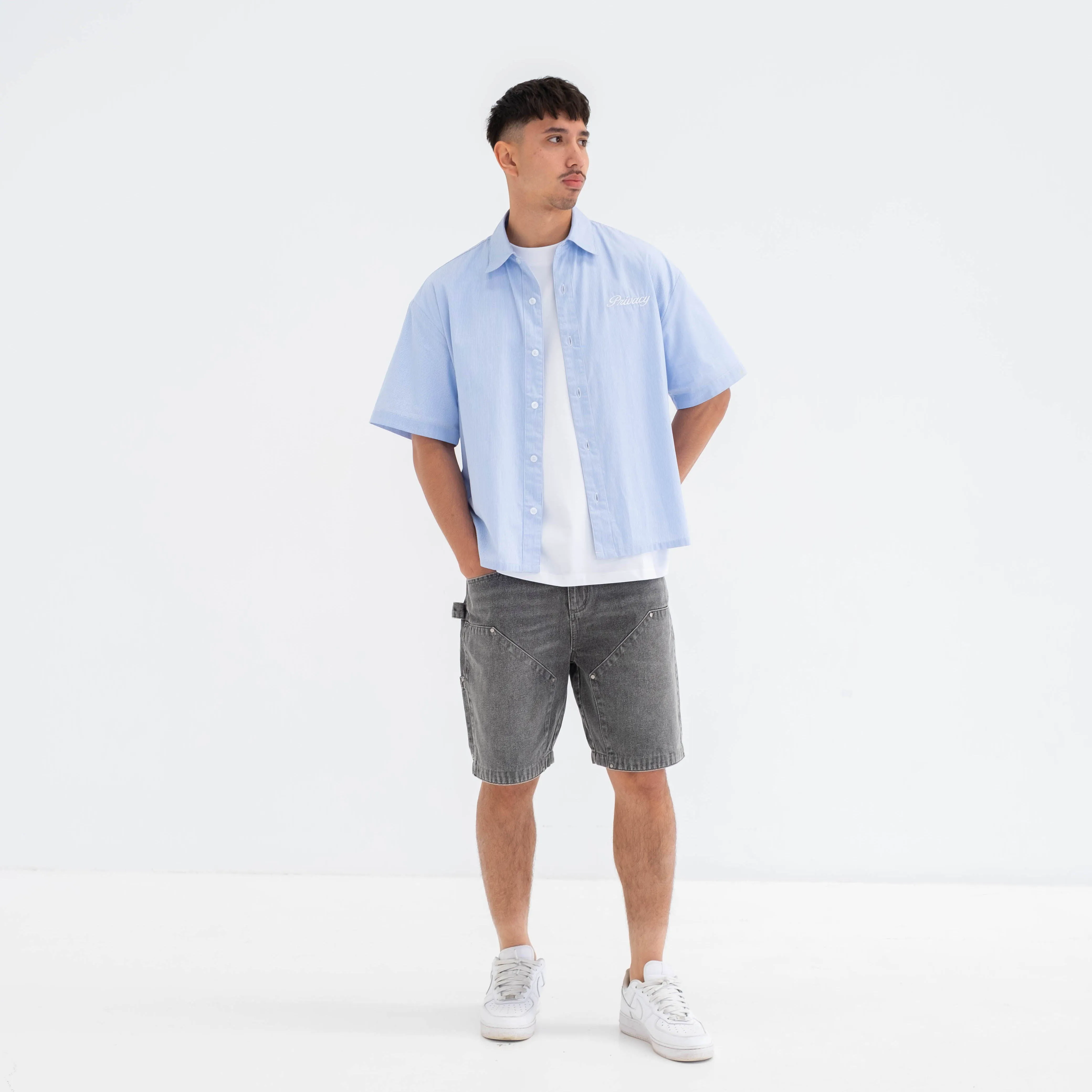 Boxy Script Shirt - Sky Blue